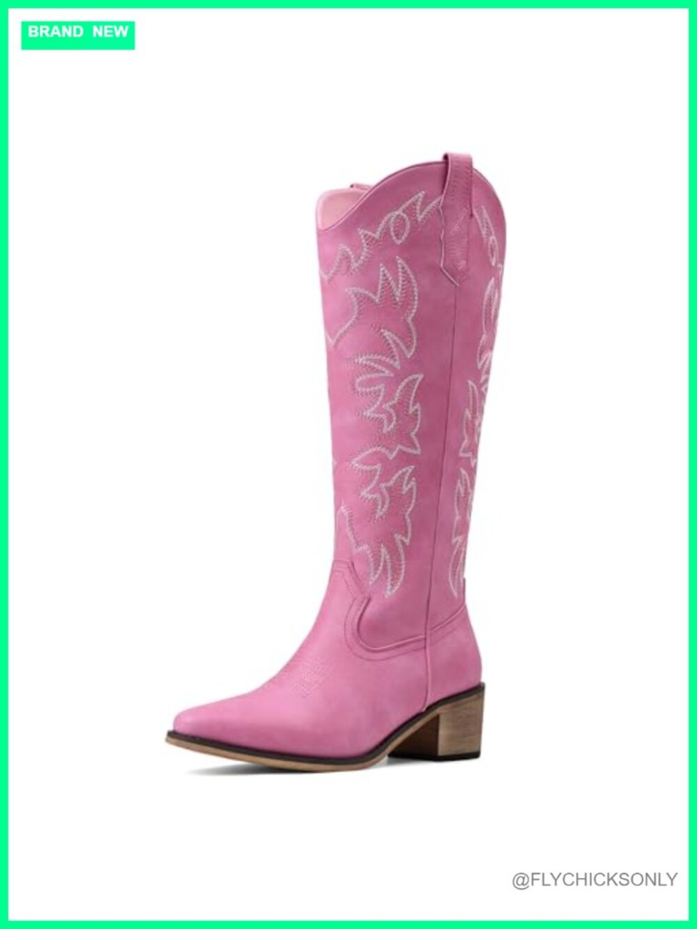 Women's Knee High Western Cowboy Boots Pointed Toe 2in Block Heel Pull On